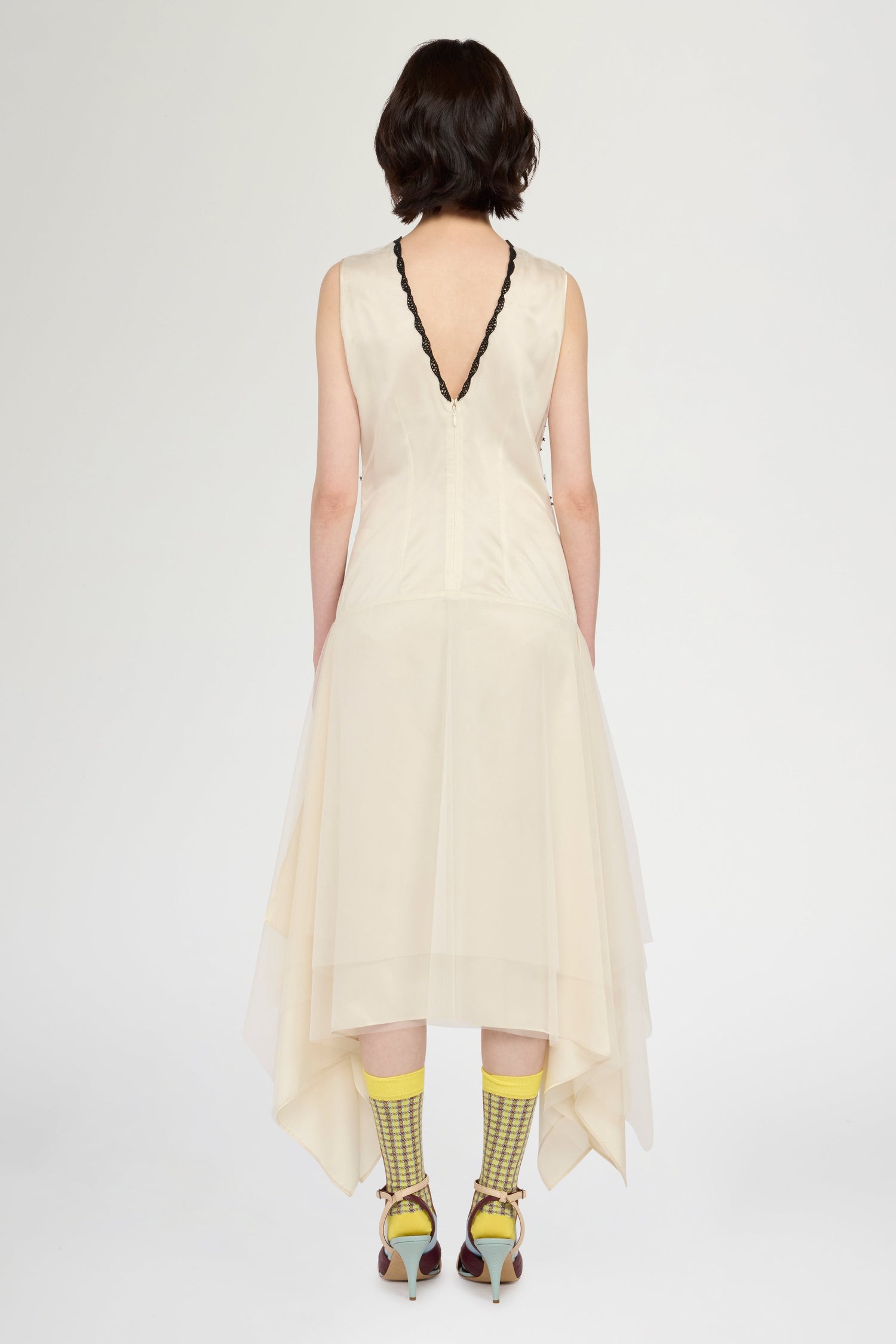 Ivory Embroidered Tulle Midi Dress