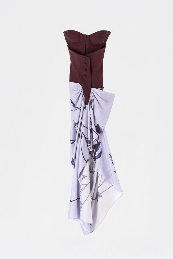 Lilac Rose Print Bustier Dress