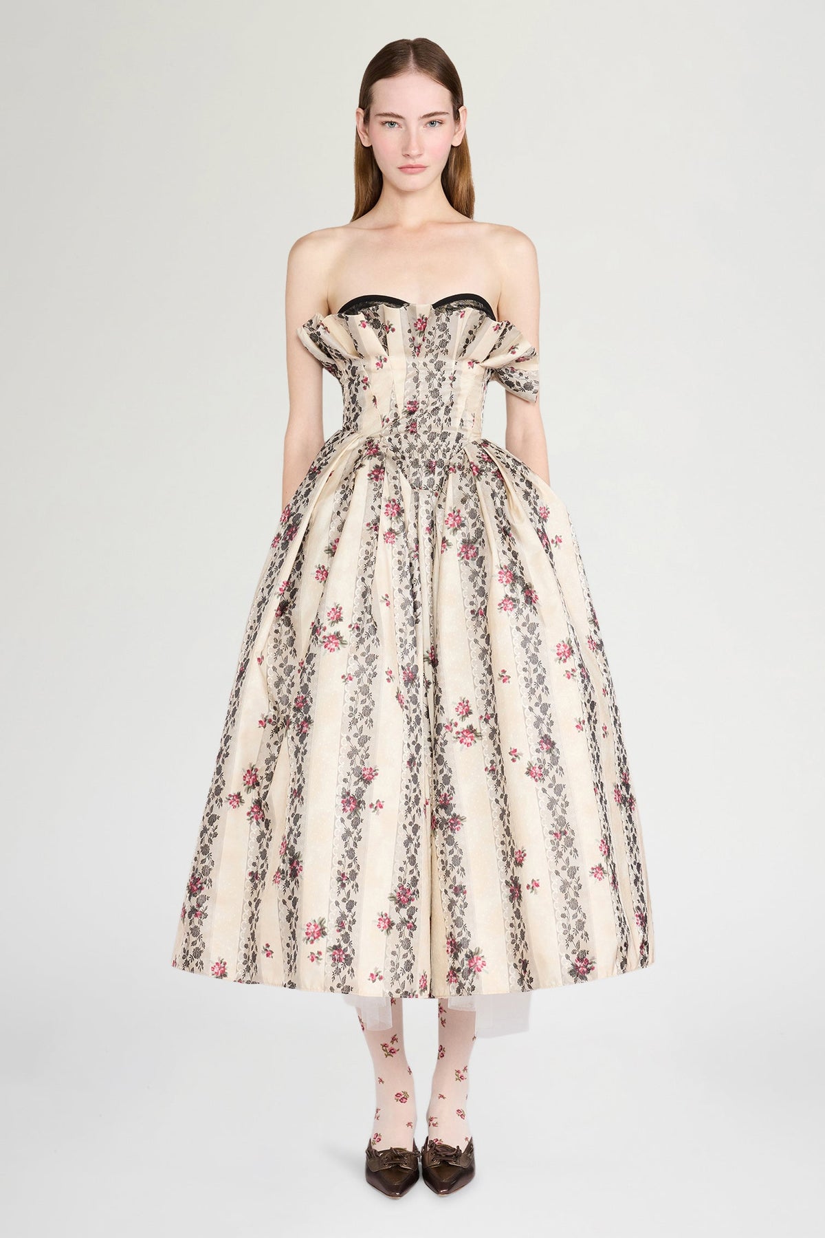 Floral Jacquard Bustier Dress
