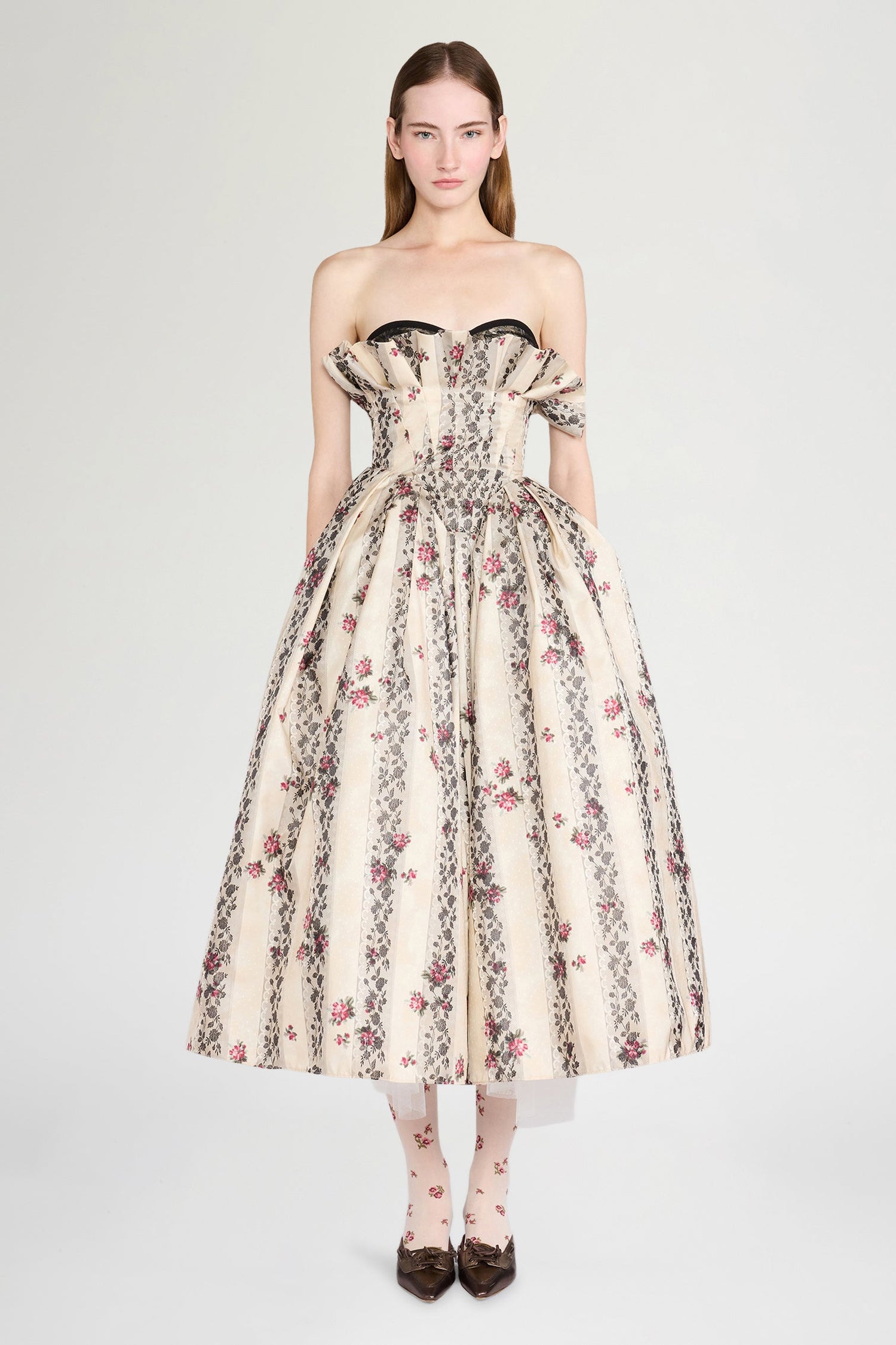 Floral Jacquard Bustier Dress