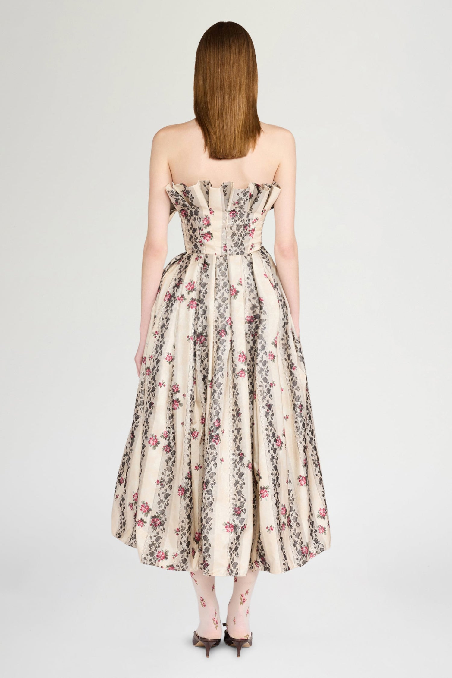 Floral Jacquard Bustier Dress
