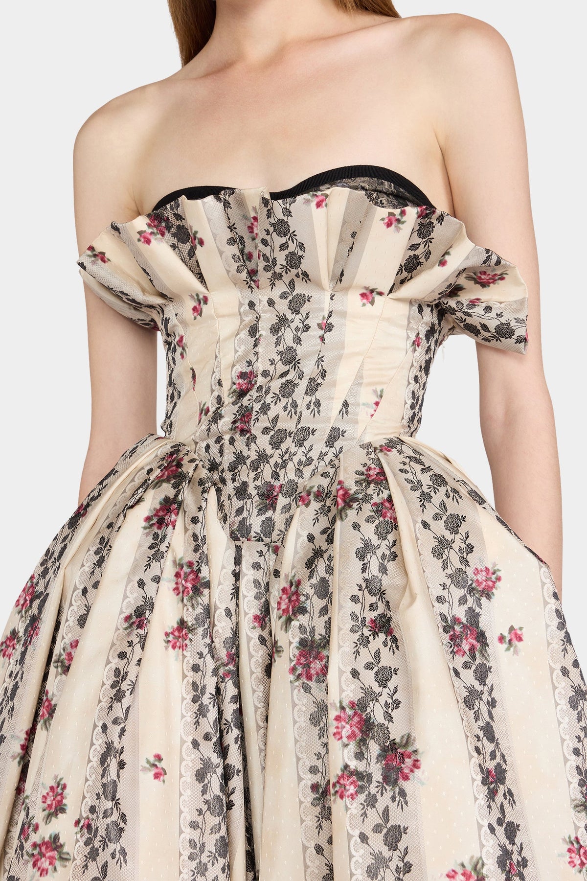 Floral Jacquard Bustier Dress