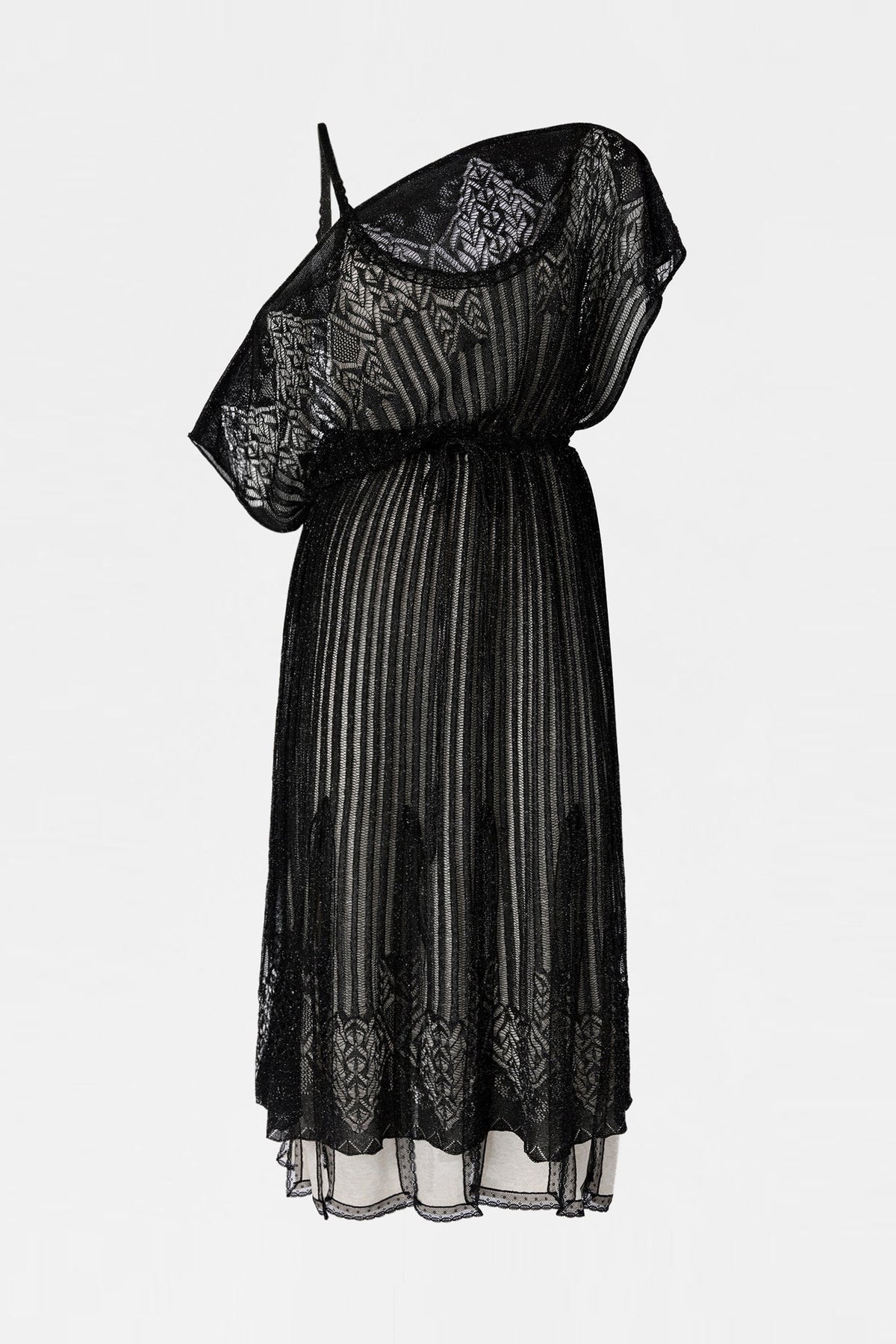Black Openwork Knit Midi Dress