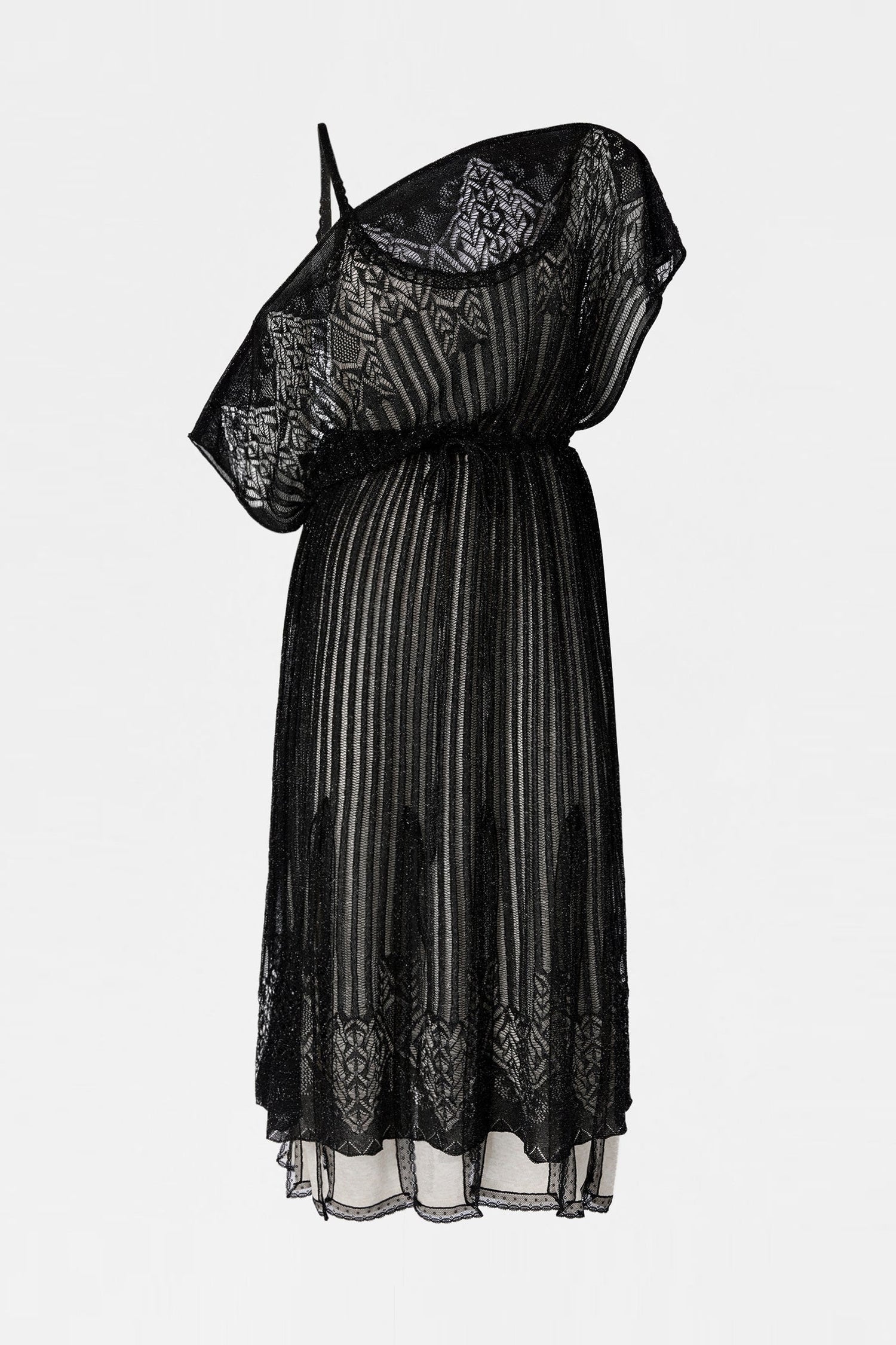 Black Openwork Knit Midi Dress