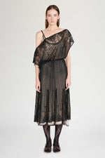 Black Openwork Knit Midi Dress