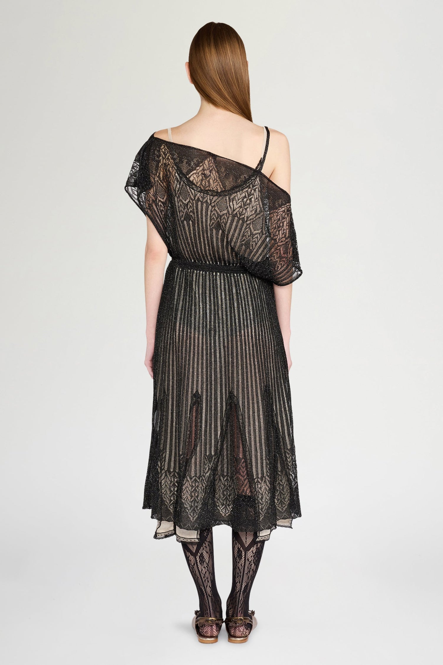 Black Openwork Knit Midi Dress