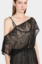 Black Openwork Knit Midi Dress