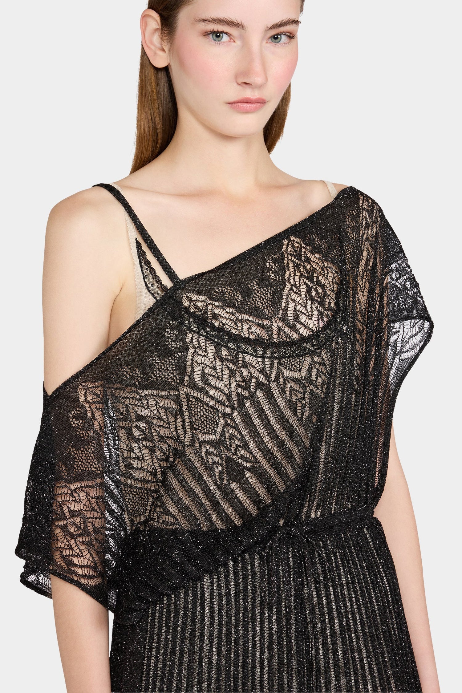 Black Openwork Knit Midi Dress