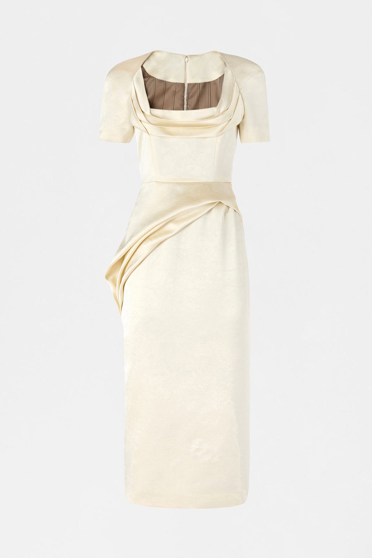 Ivory Satin Draped Midi Dress