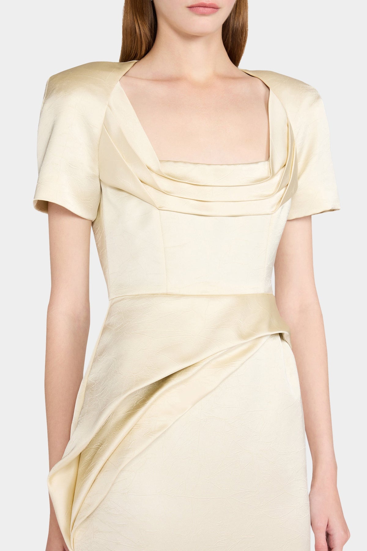 Ivory Satin Draped Midi Dress