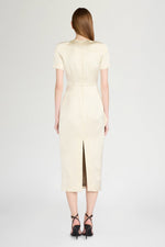 Ivory Satin Draped Midi Dress