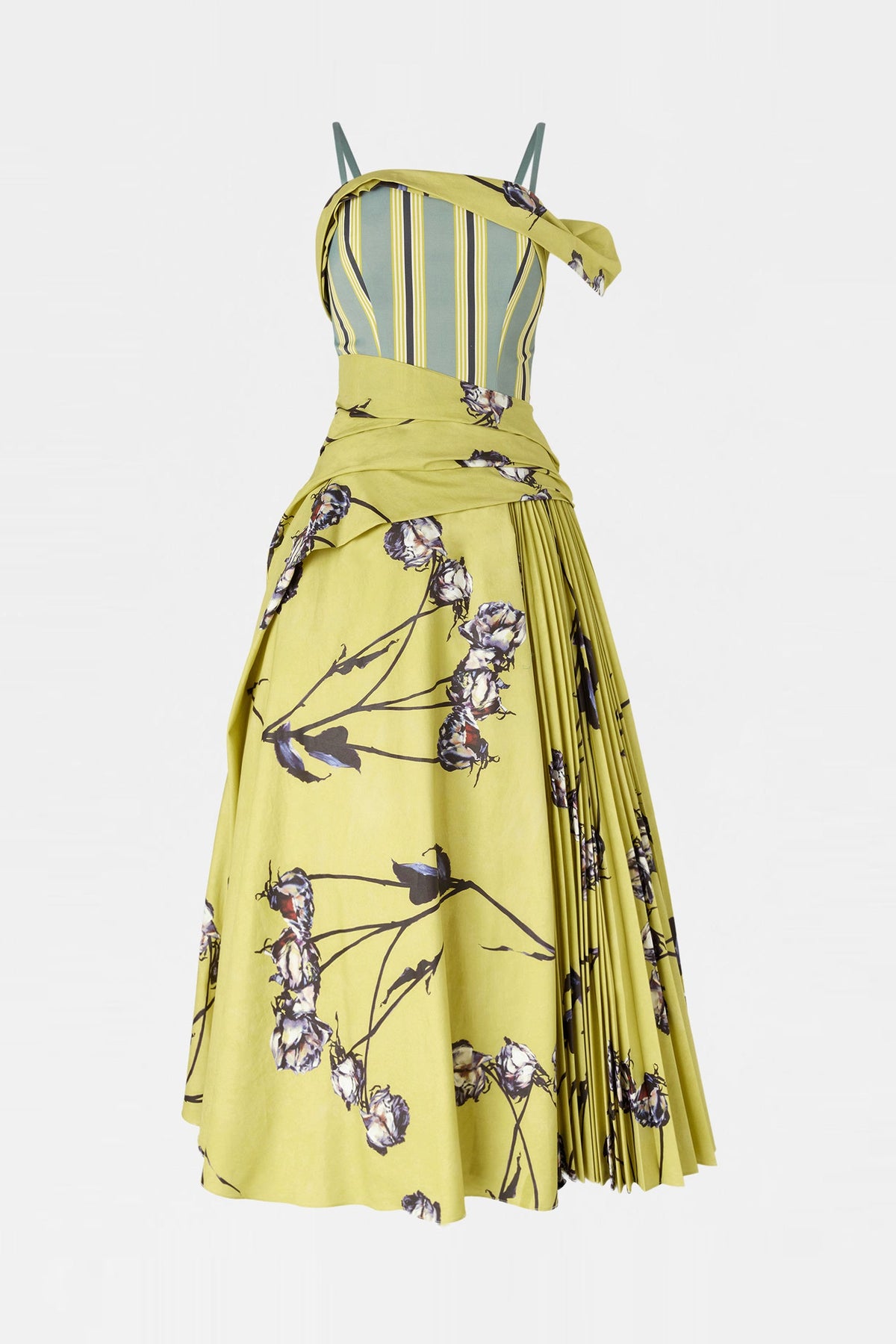 Lime Floral Draped Bustier Dress