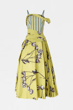 Lime Floral Draped Bustier Dress