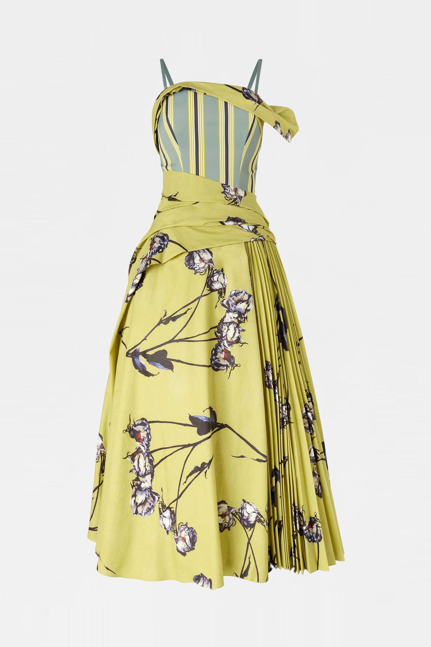 Lime Floral Draped Bustier Dress