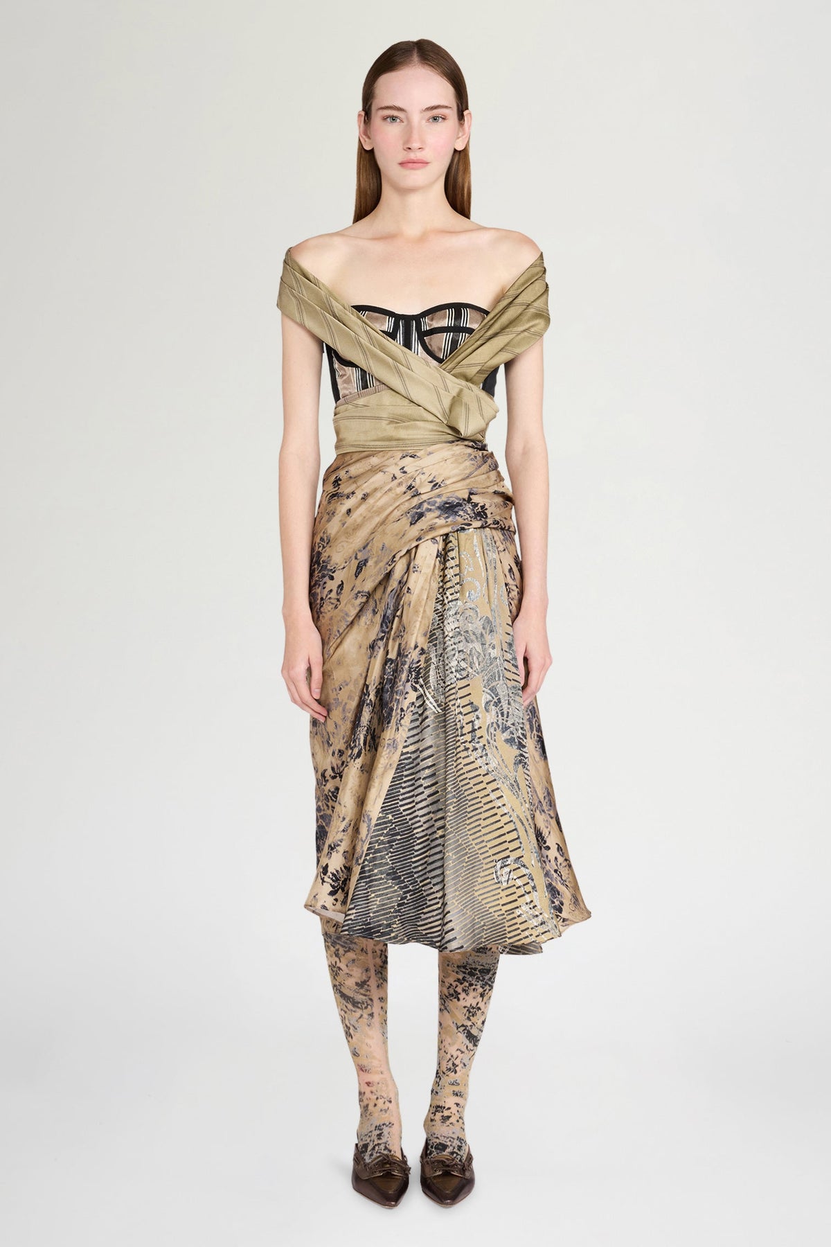 Gold Shawl Bustier Dress