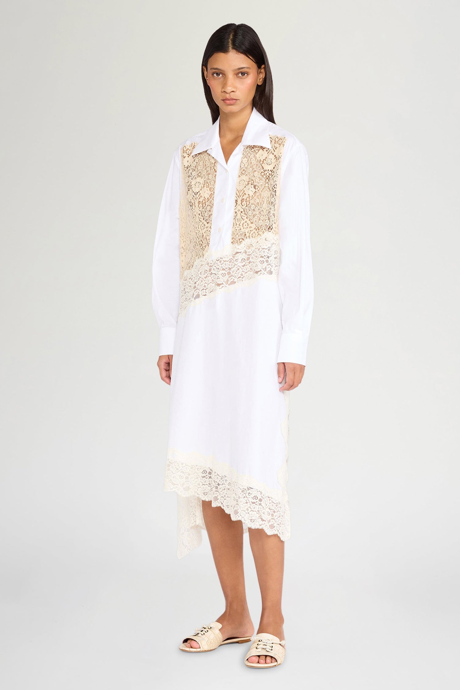Ecru Lace Shirt Dress