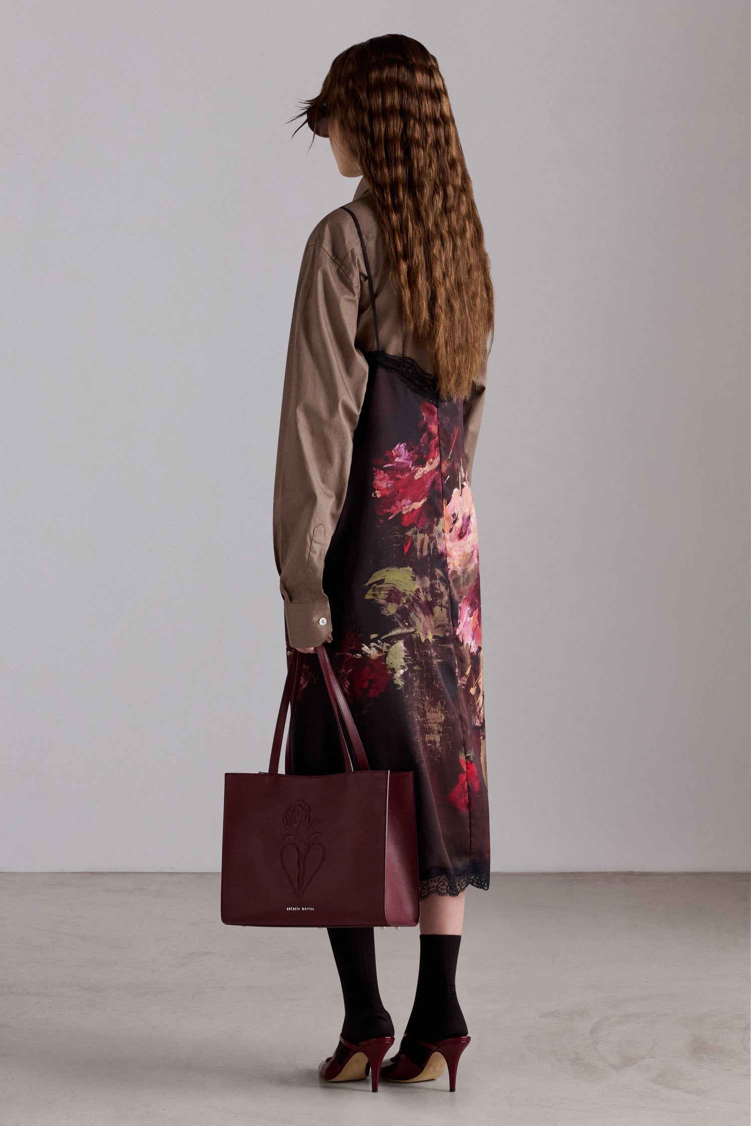 Painterly Rose Silk Slip Dress