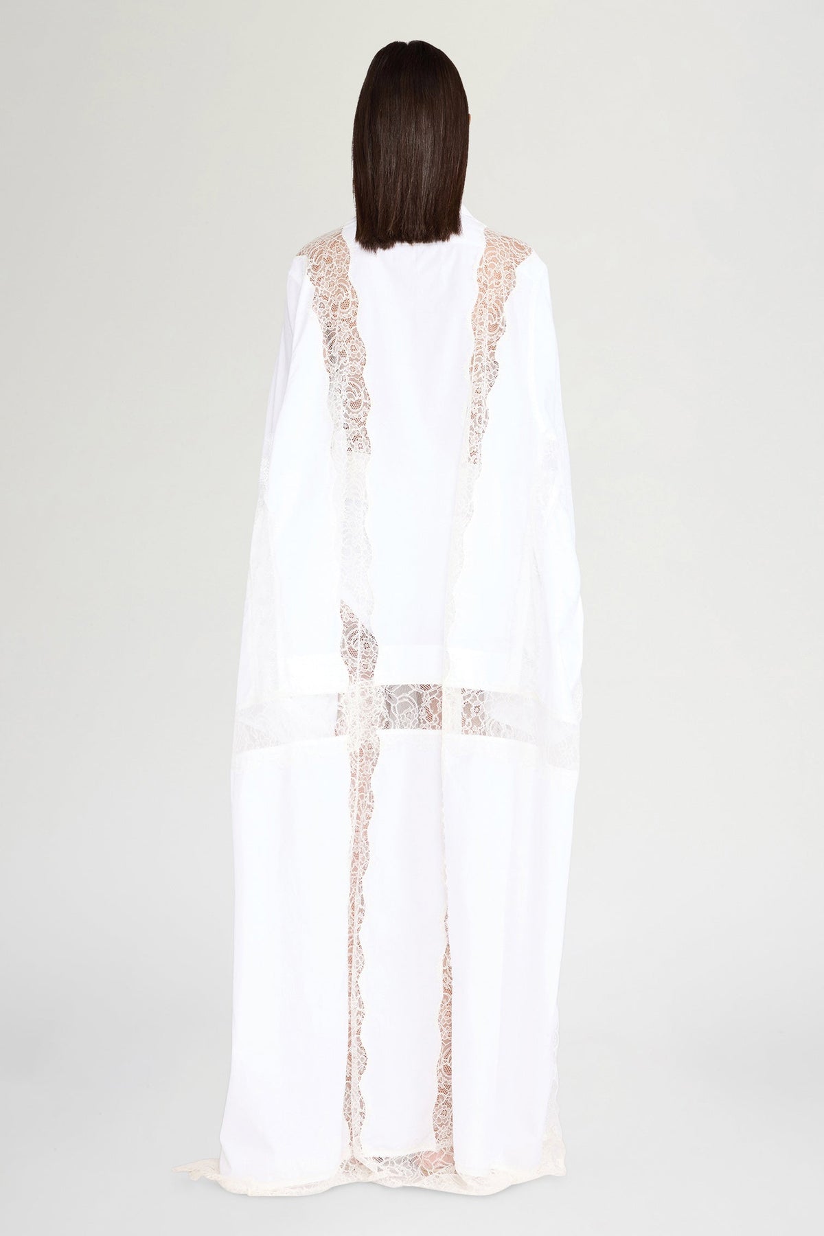 White Chemisier Dress with Lace Panel