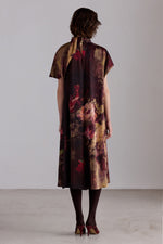 Painterly Rose Silk Midi Dress