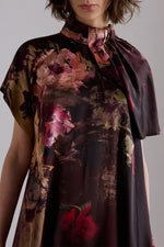 Painterly Rose Silk Midi Dress