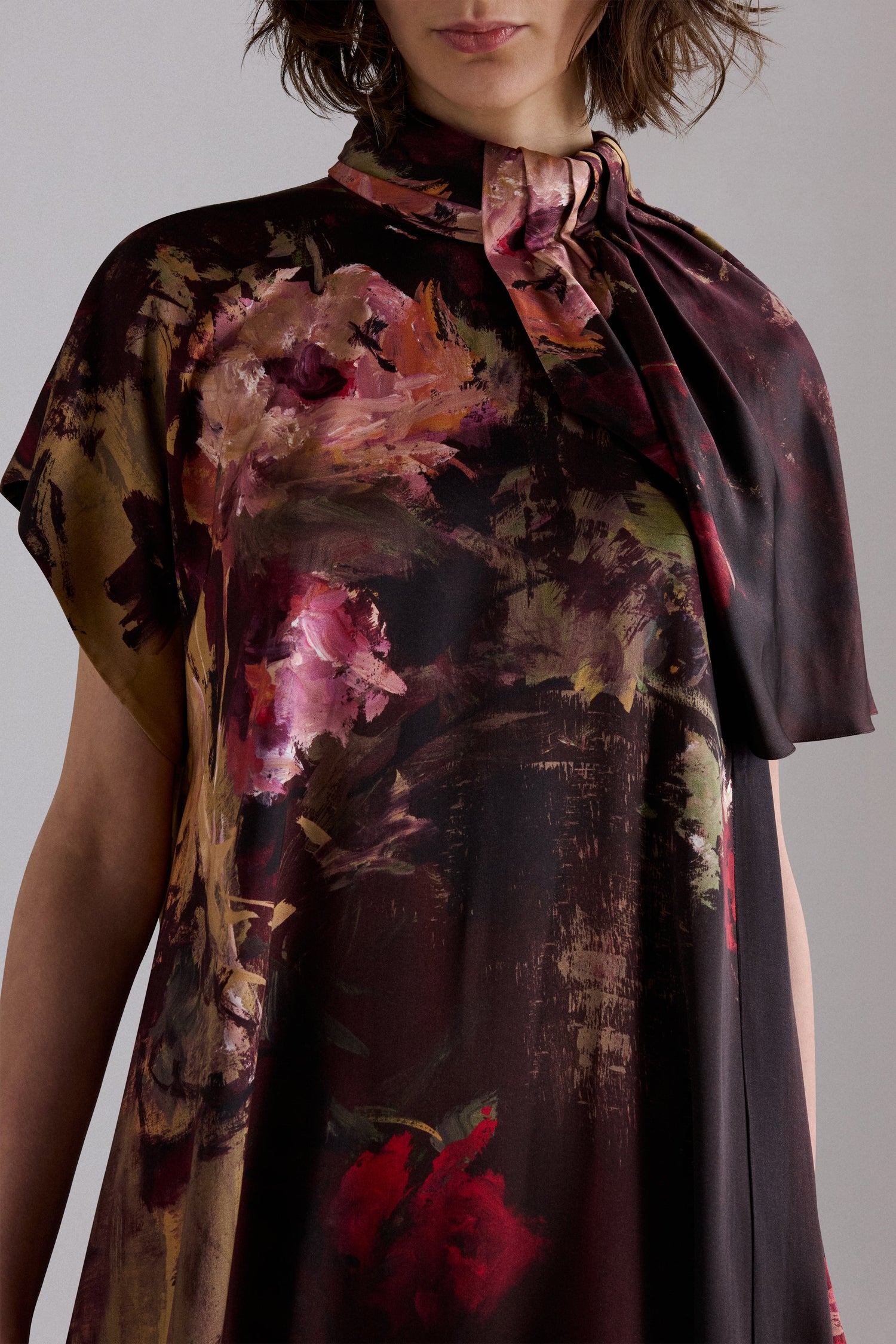 Painterly Rose Silk Midi Dress