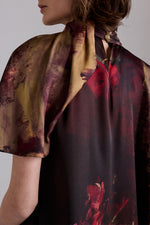 Painterly Rose Silk Midi Dress