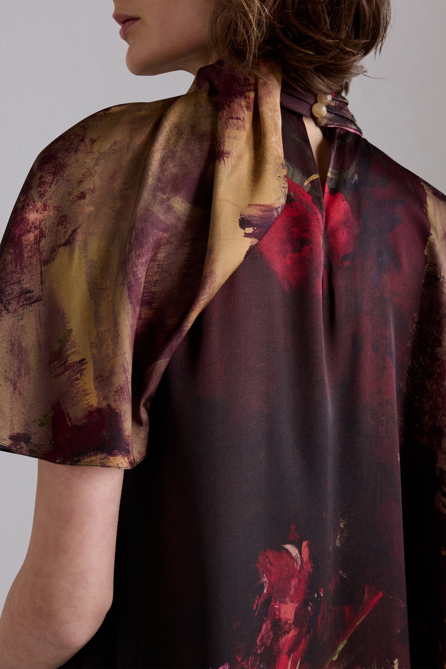 Painterly Rose Silk Midi Dress