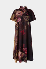 Painterly Rose Silk Midi Dress