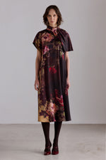 Painterly Rose Silk Midi Dress
