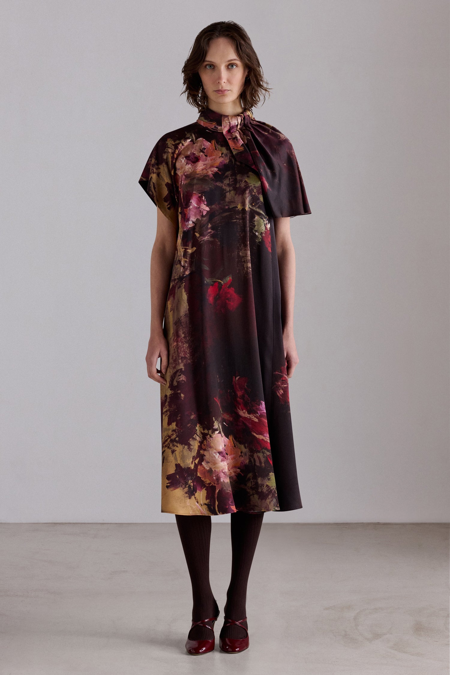 Painterly Rose Silk Midi Dress