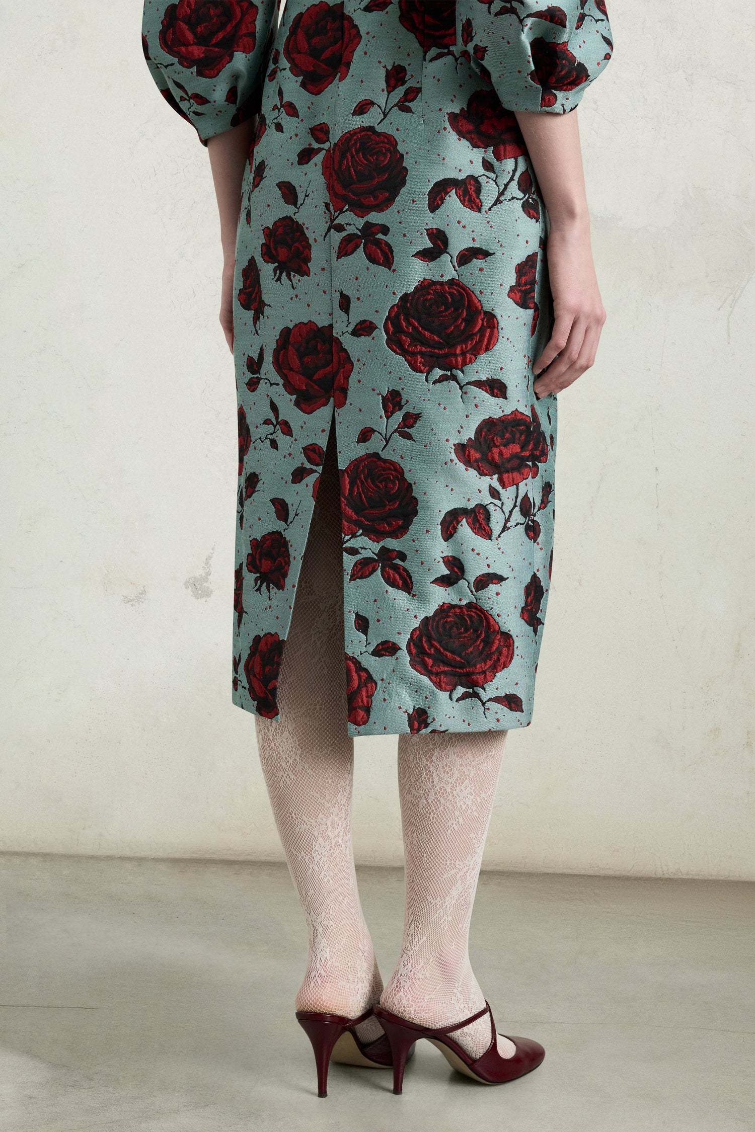 Embossed Rose Jacquard Midi Dress