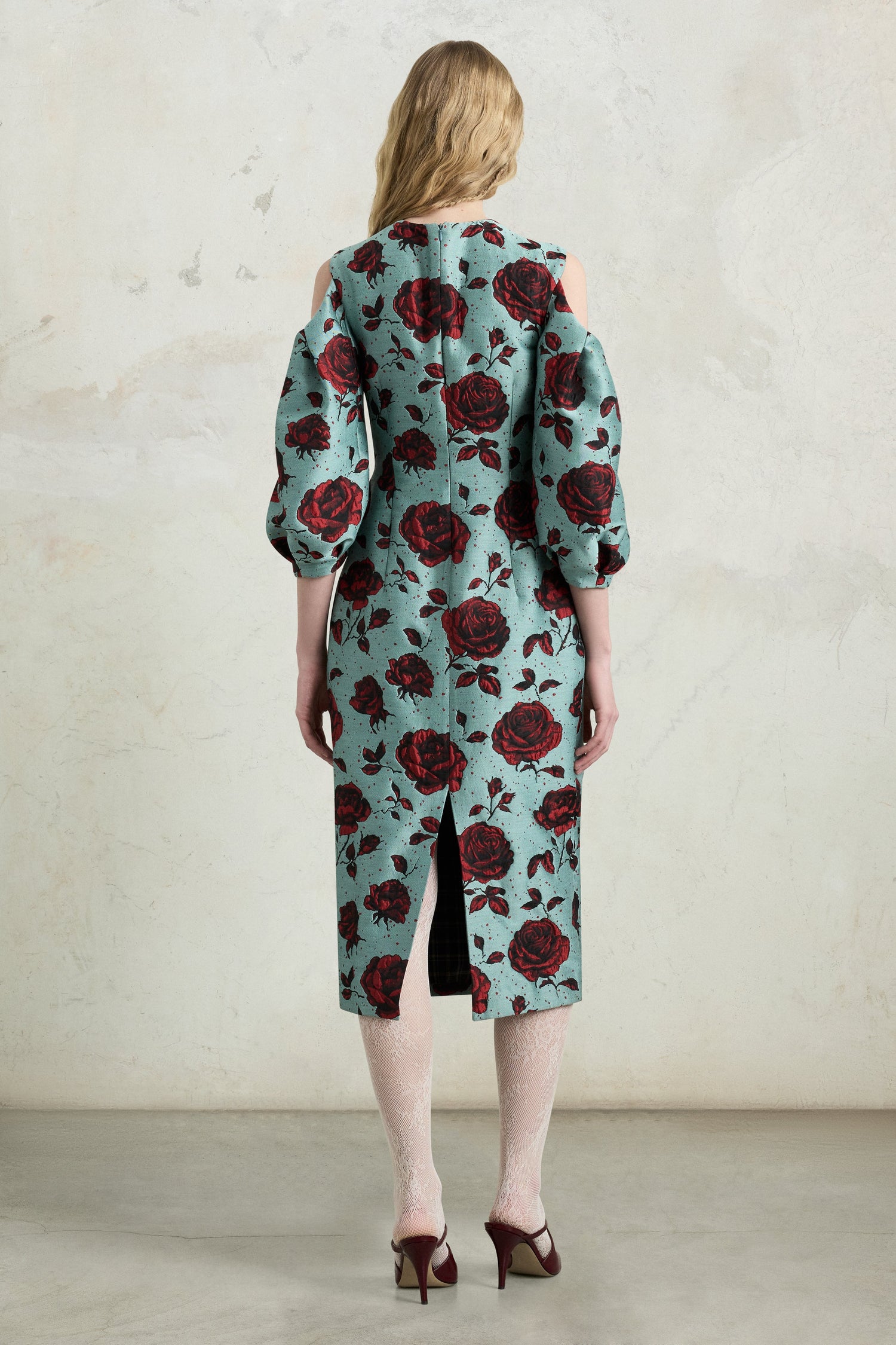 Embossed Rose Jacquard Midi Dress