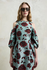 Embossed Rose Jacquard Midi Dress