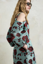 Embossed Rose Jacquard Midi Dress
