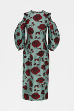 Embossed Rose Jacquard Midi Dress