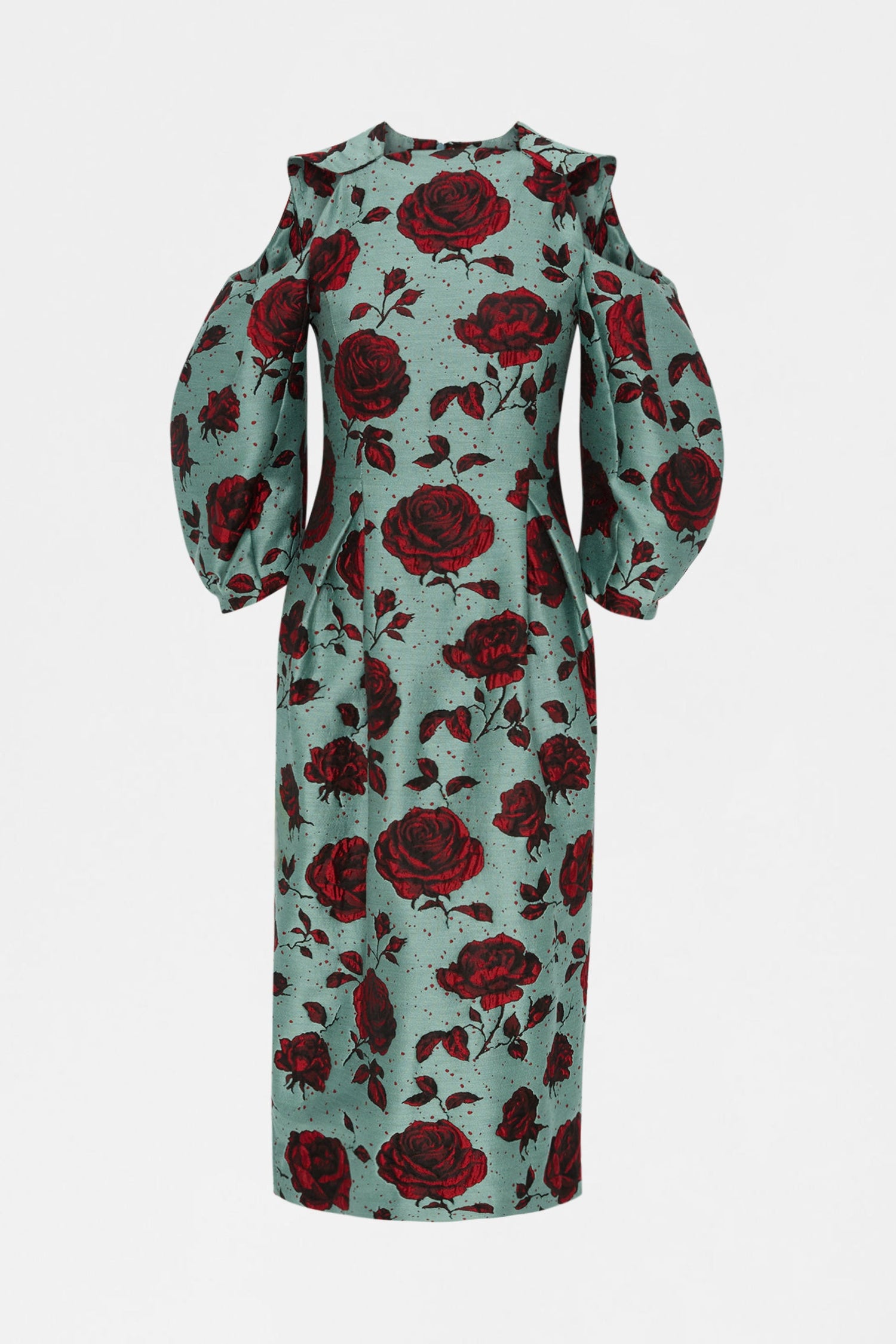 Embossed Rose Jacquard Midi Dress