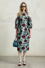 Embossed Rose Jacquard Midi Dress