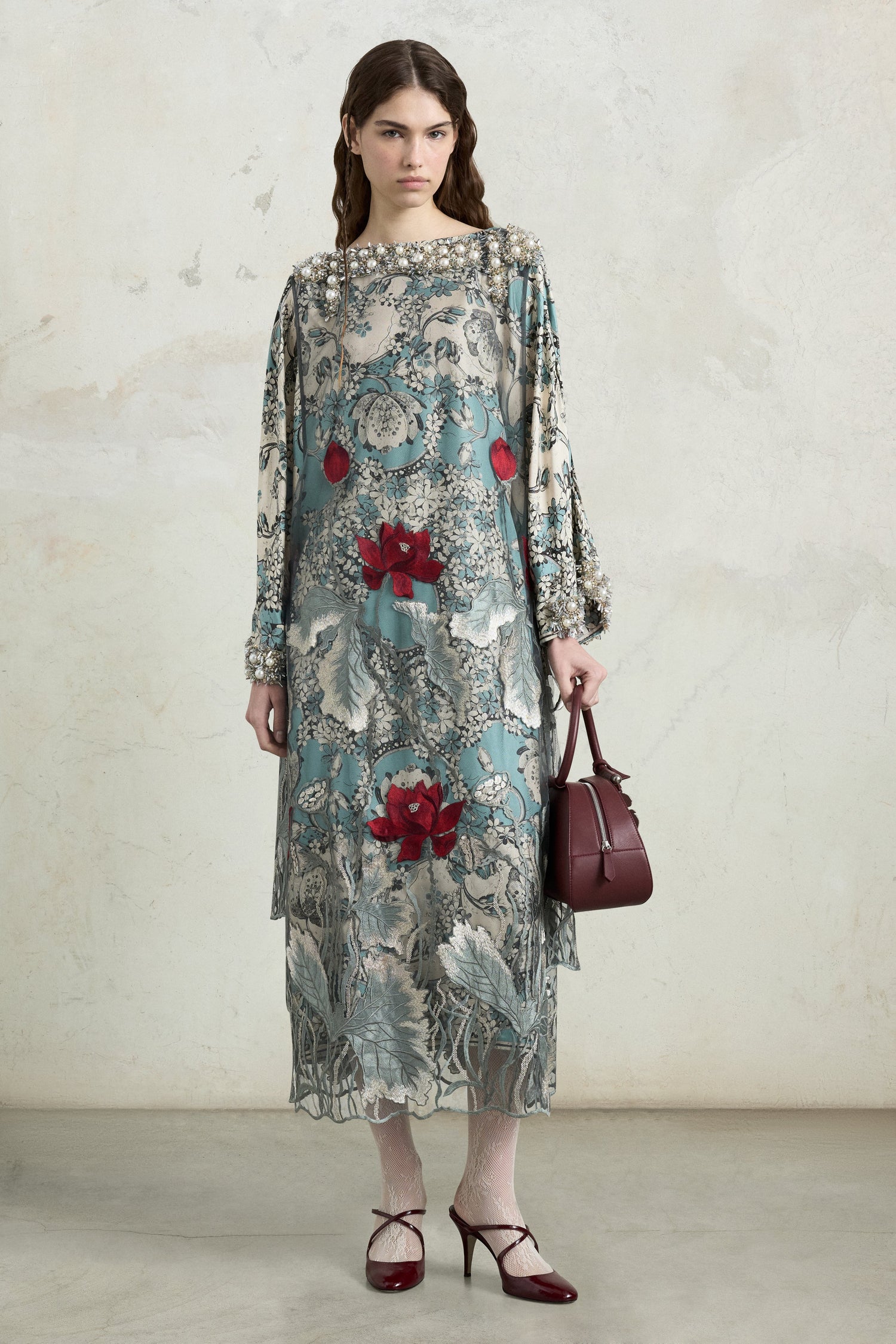 Midi Tunic Dress With Embroidered Foulard Print