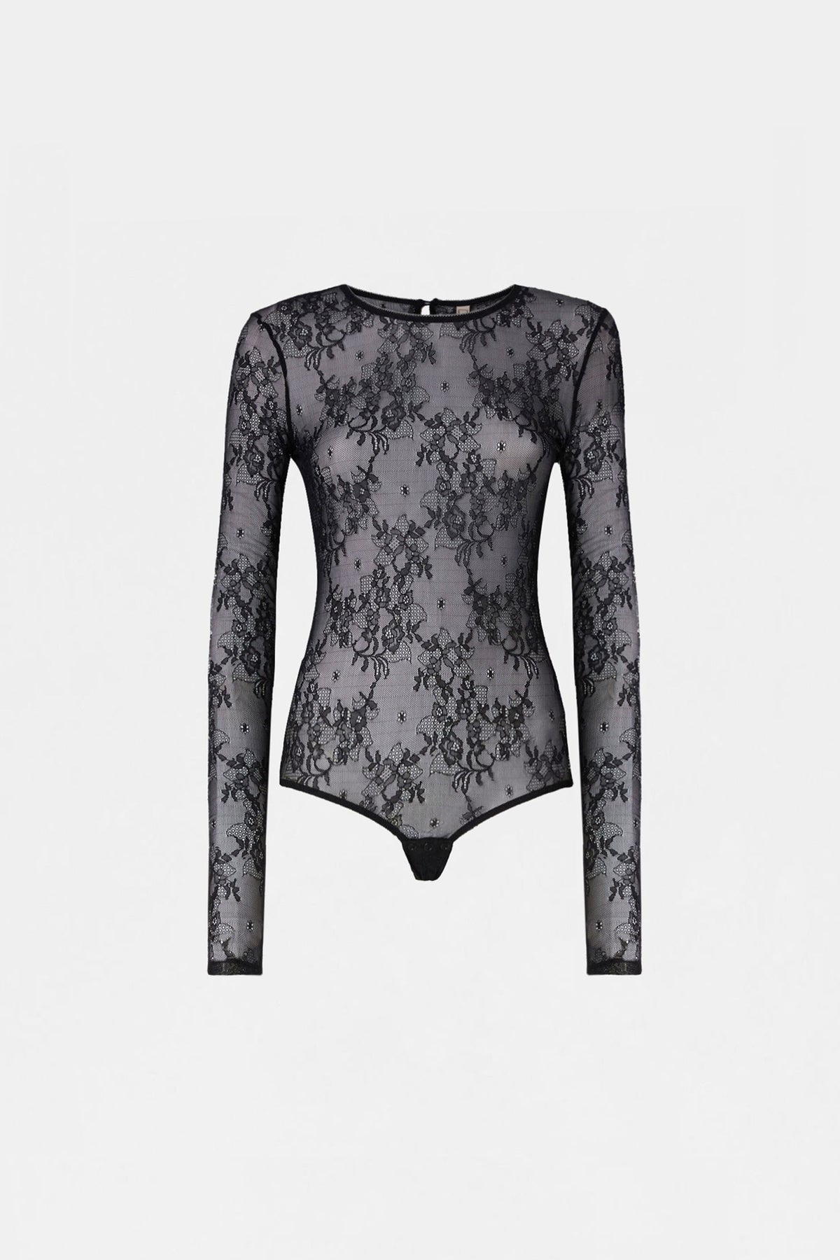 Black Lace Bodysuit with Long Sleeves