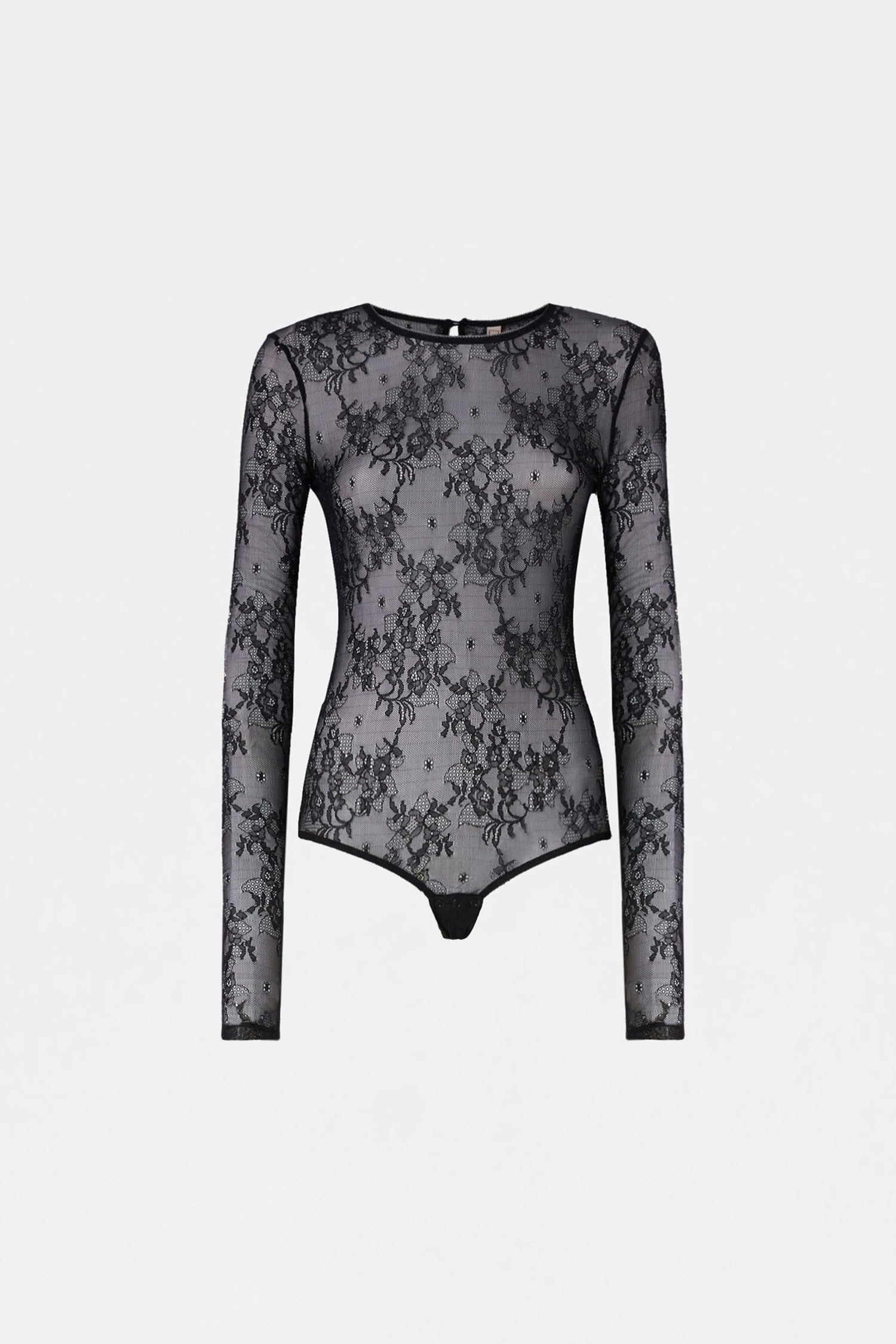 Black Lace Bodysuit with Long Sleeves