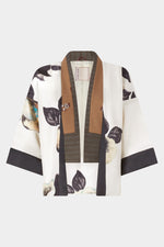 Short Kimono In Silk Twill And Pinstripe