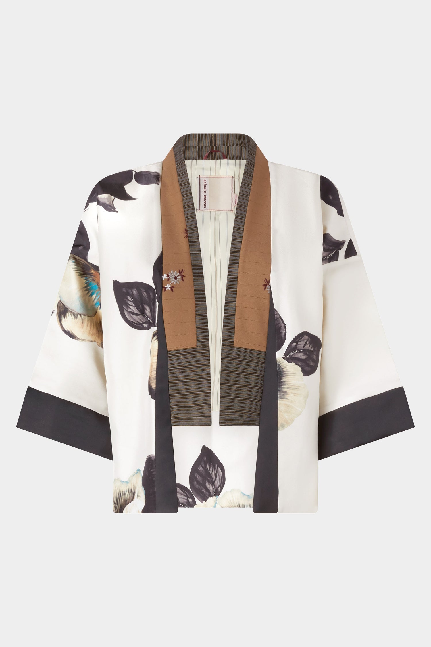 Short Kimono In Silk Twill And Pinstripe
