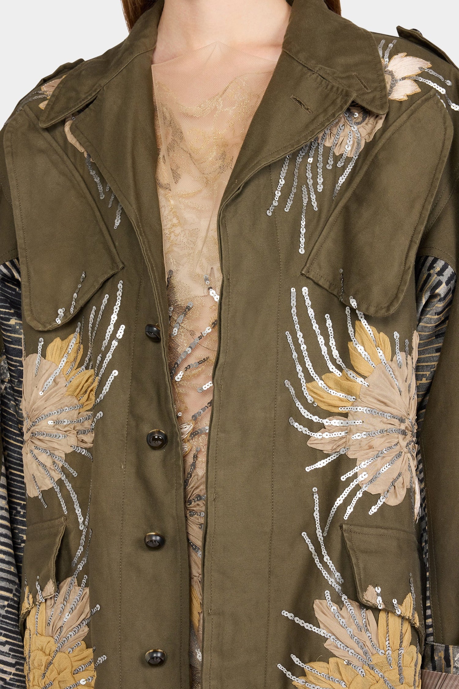Sequin Floral Motif Parka