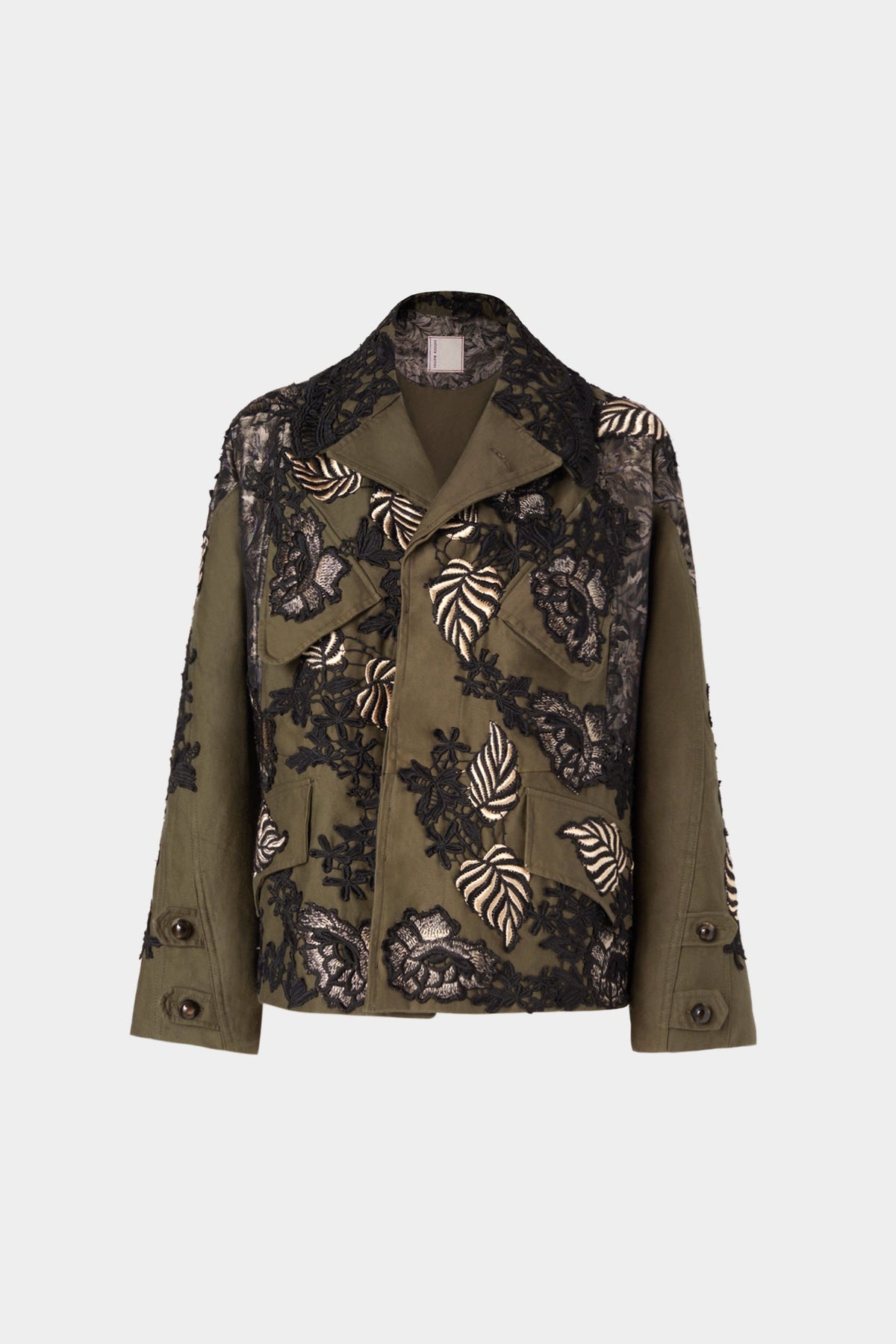 Parka with Floral Black and Gold Embroidery