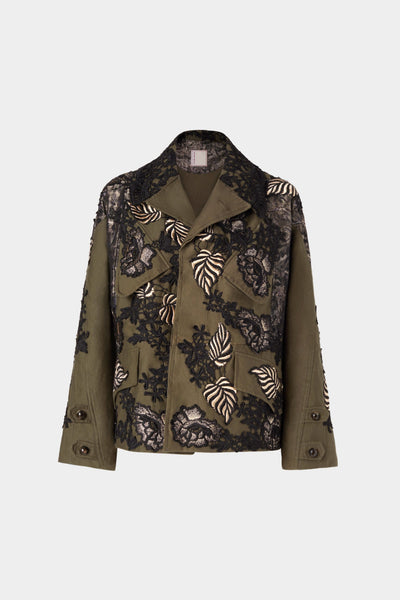 Parka with Floral Black and Gold Embroidery