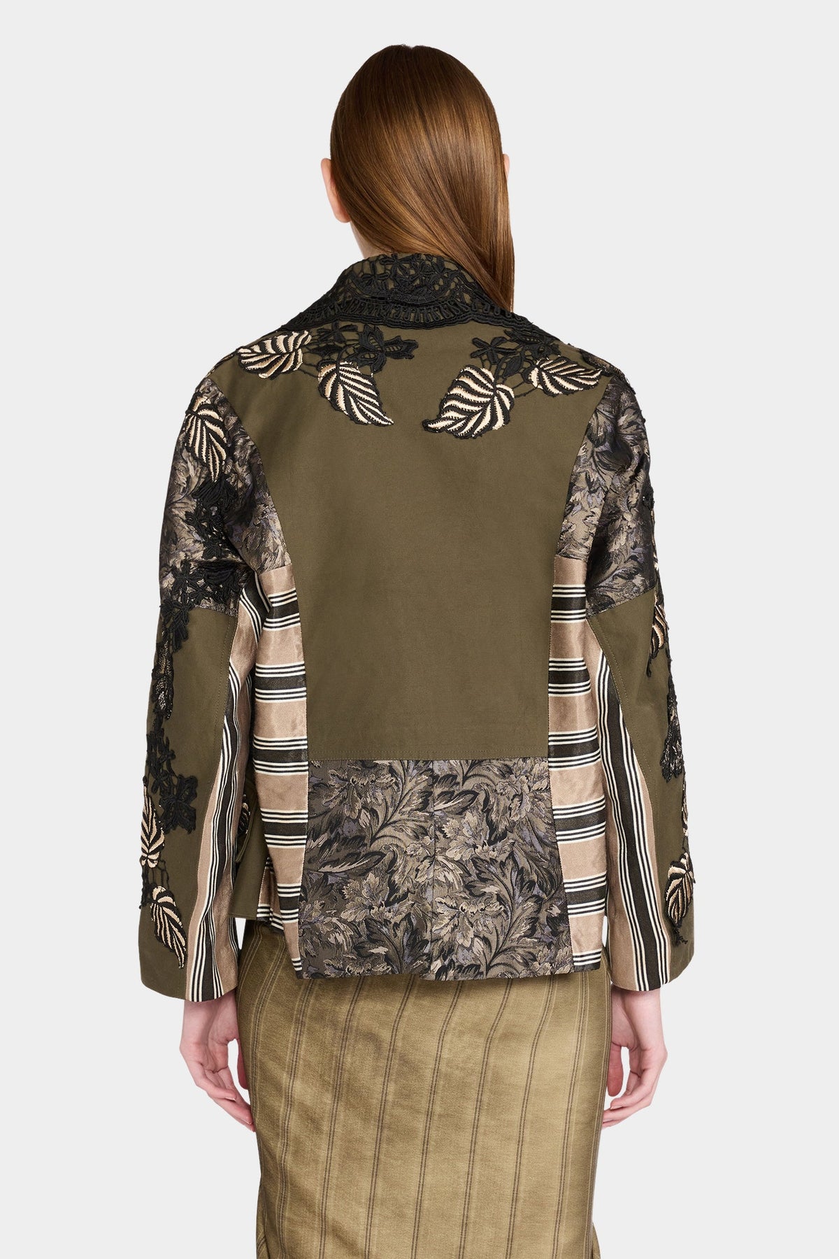 Parka with Floral Black and Gold Embroidery