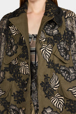 Parka with Floral Black and Gold Embroidery