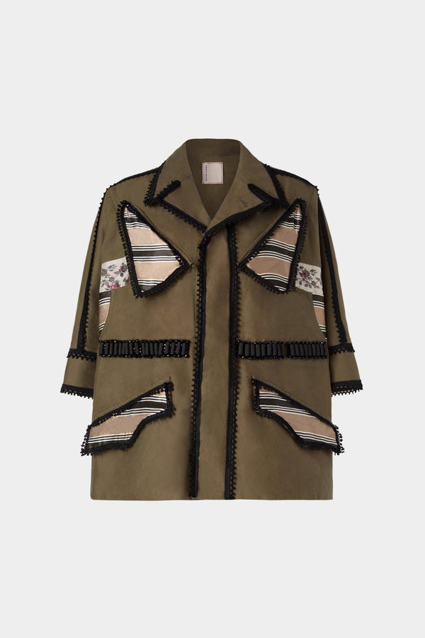 Patchwork Parka with Decorative Trim