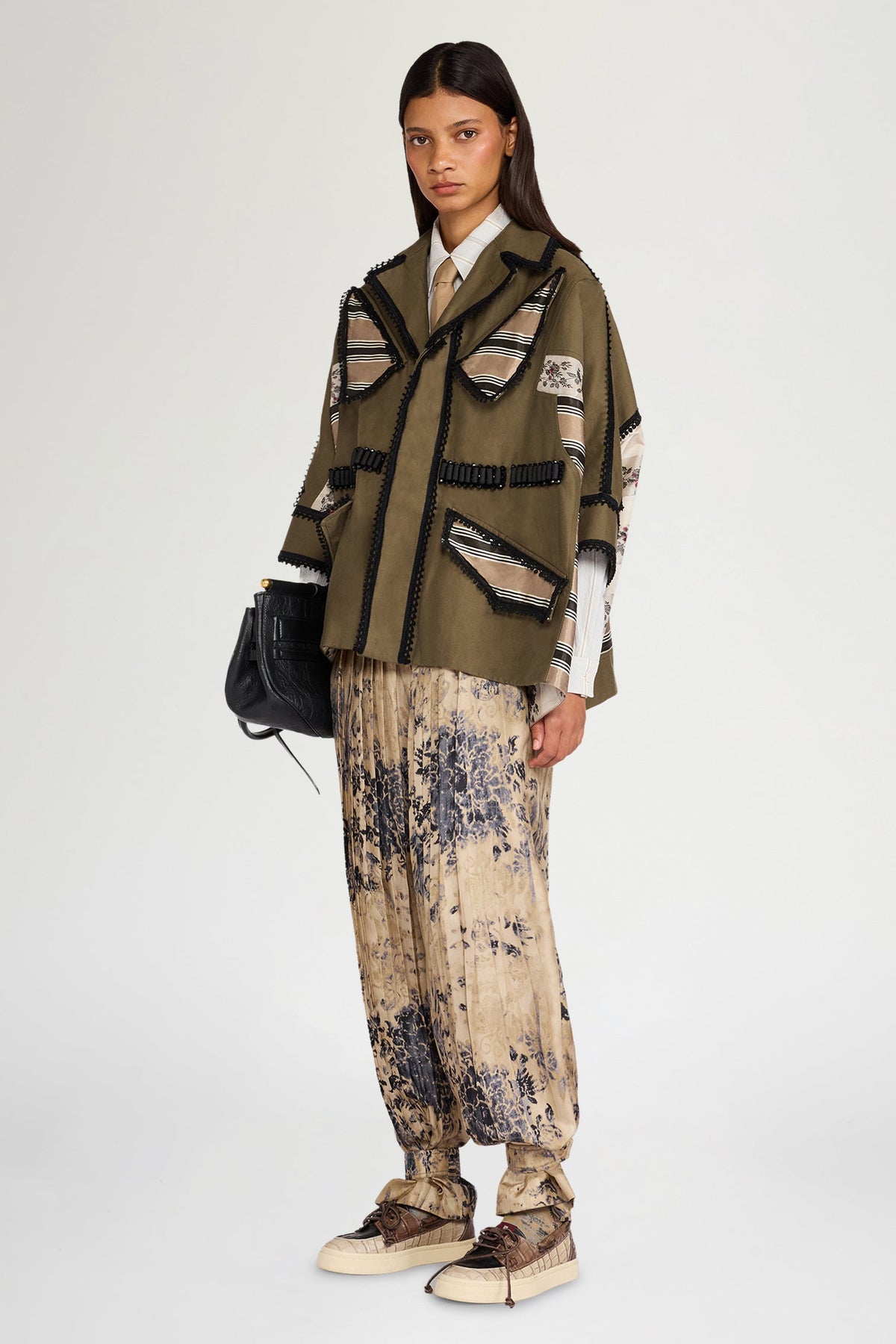 Patchwork Parka with Decorative Trim