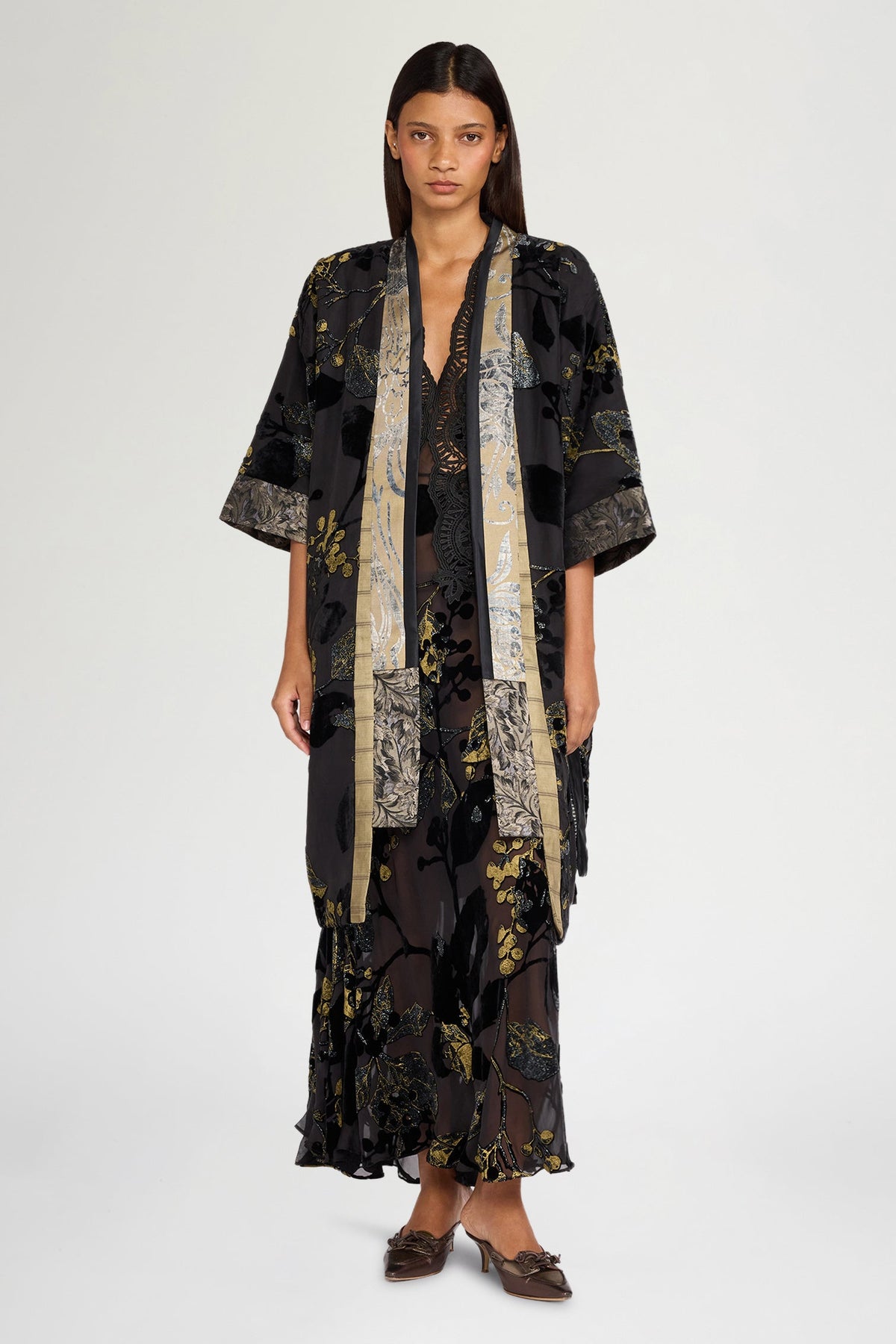 Black and Gold Devoré Kimono